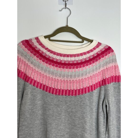 Talbots Rib Yoke Crewneck Sweater Pink Gray Cotton Blend Medium‎ Petite - Picture 4 of 8